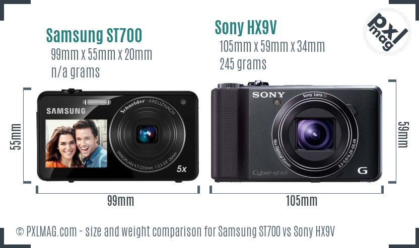 Samsung ST700 vs Sony HX9V size comparison Samsung ST700 vs Sony HX9V size comparison