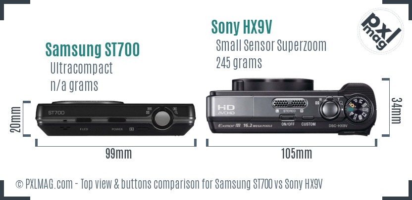 Samsung ST700 vs Sony HX9V top view buttons comparison