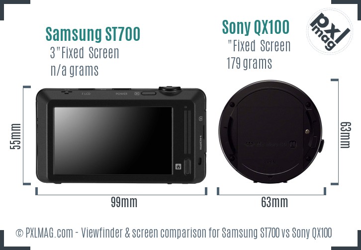 Samsung ST700 vs Sony QX100 Screen and Viewfinder comparison