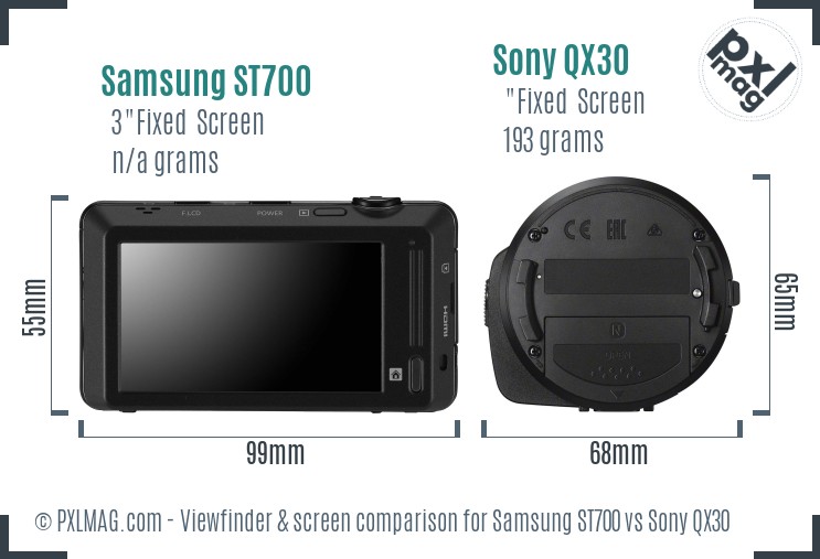 Samsung ST700 vs Sony QX30 Screen and Viewfinder comparison