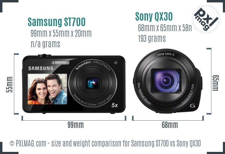 Samsung ST700 vs Sony QX30 size comparison