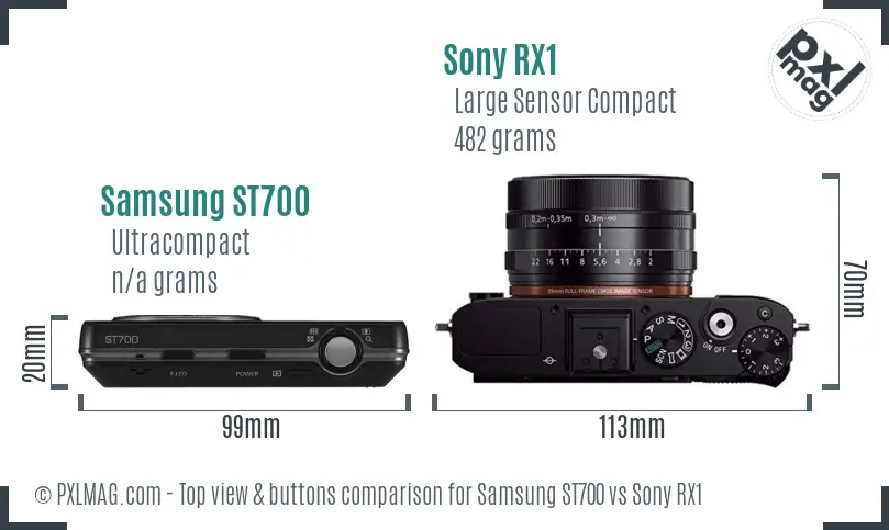 Samsung ST700 vs Sony RX1 top view buttons comparison