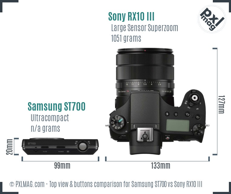 Samsung ST700 vs Sony RX10 III top view buttons comparison