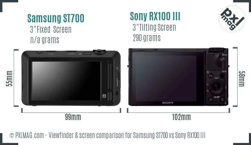 Samsung ST700 vs Sony RX100 III Screen and Viewfinder comparison