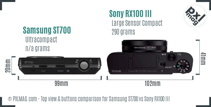 Samsung ST700 vs Sony RX100 III top view buttons comparison