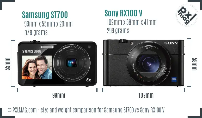 Samsung ST700 vs Sony RX100 V size comparison