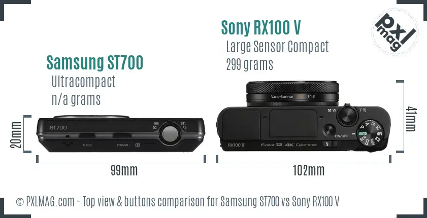 Samsung ST700 vs Sony RX100 V top view buttons comparison