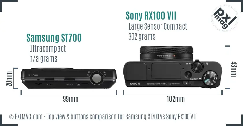 Samsung ST700 vs Sony RX100 VII top view buttons comparison