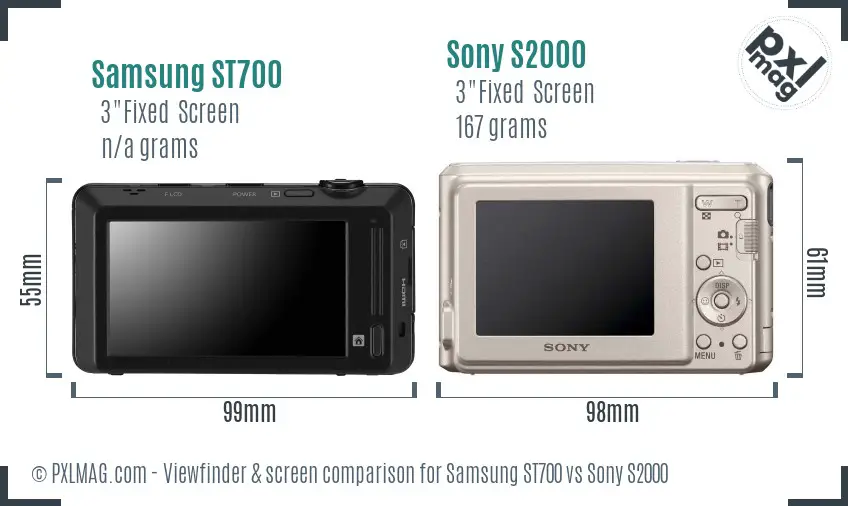 Samsung ST700 vs Sony S2000 Screen and Viewfinder comparison