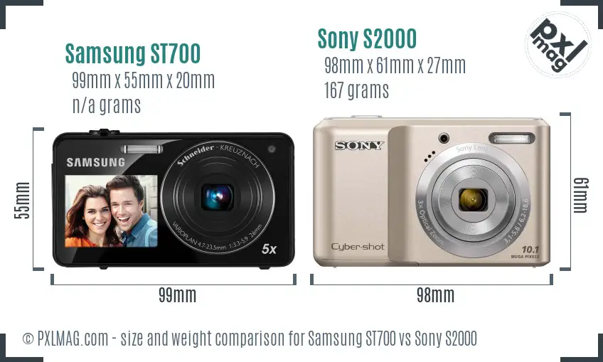 Samsung ST700 vs Sony S2000 size comparison