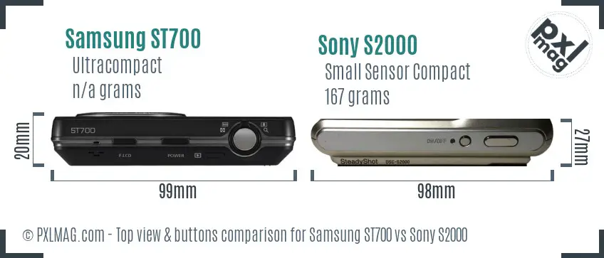 Samsung ST700 vs Sony S2000 top view buttons comparison