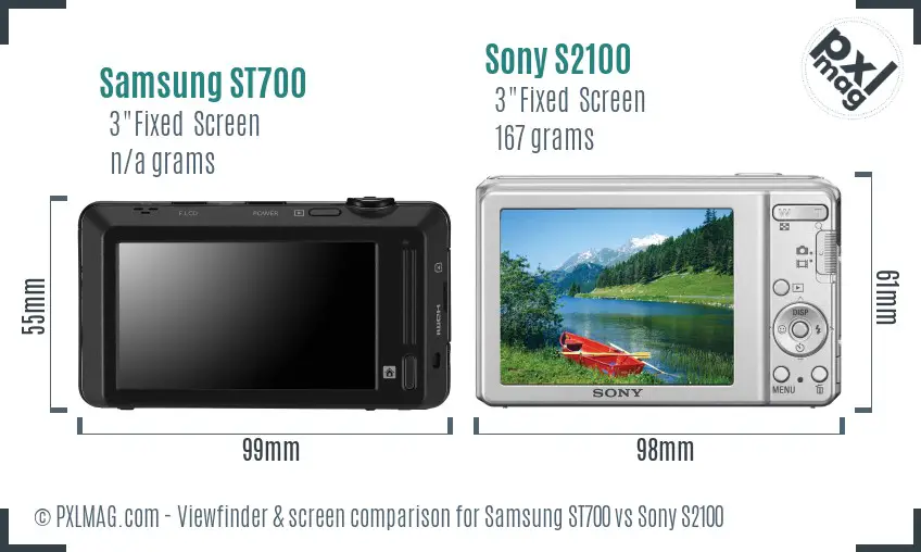 Samsung ST700 vs Sony S2100 Screen and Viewfinder comparison