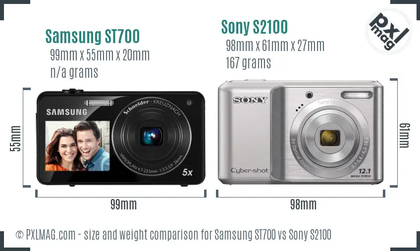 Samsung ST700 vs Sony S2100 size comparison