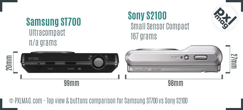 Samsung ST700 vs Sony S2100 top view buttons comparison