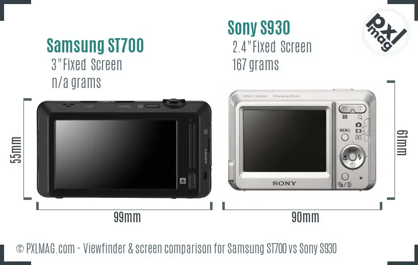 Samsung ST700 vs Sony S930 Screen and Viewfinder comparison