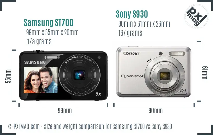 Samsung ST700 vs Sony S930 size comparison