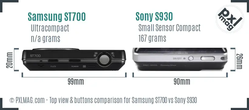 Samsung ST700 vs Sony S930 top view buttons comparison