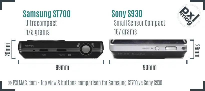 Samsung ST700 vs Sony S930 top view buttons comparison Samsung ST700 vs Sony S930 top view buttons comparison