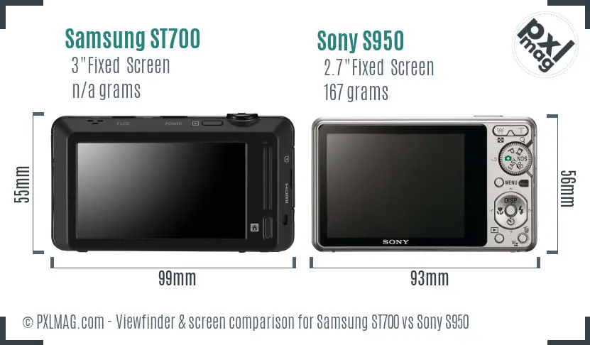 Samsung ST700 vs Sony S950 Screen and Viewfinder comparison