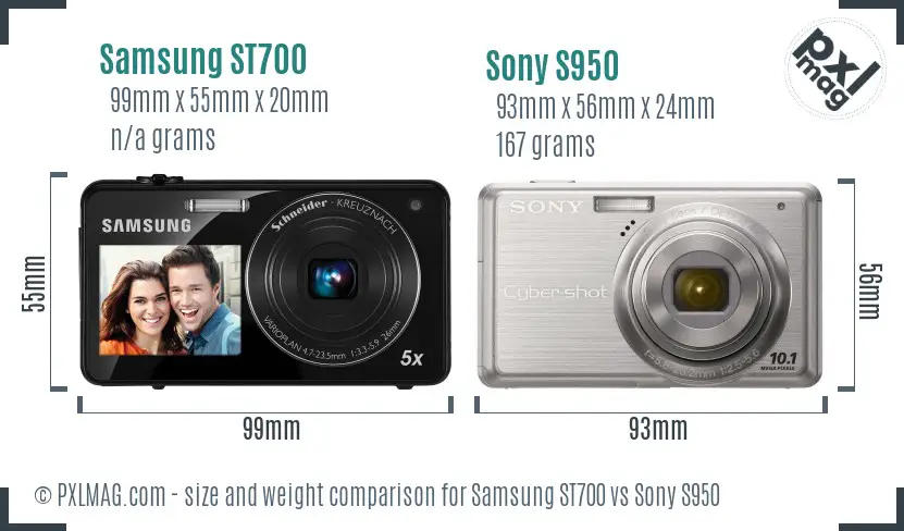 Samsung ST700 vs Sony S950 size comparison
