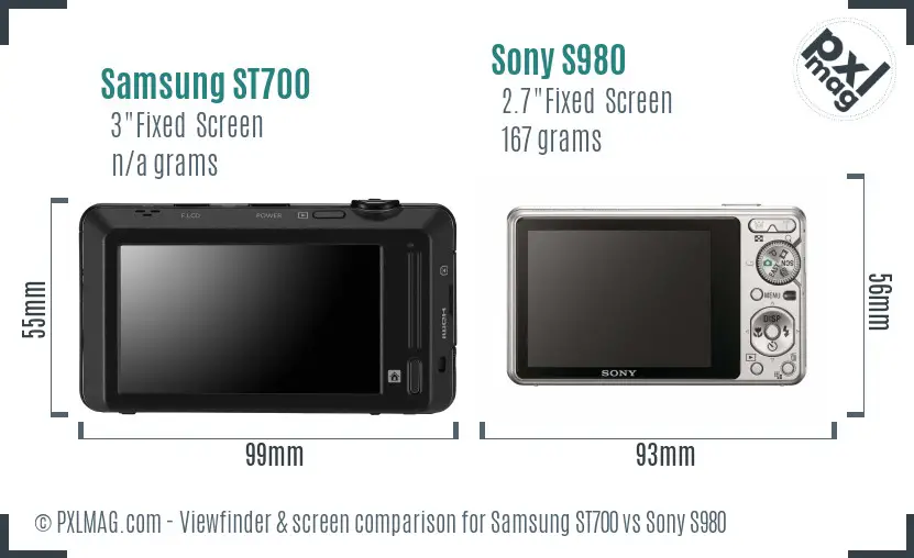 Samsung ST700 vs Sony S980 Screen and Viewfinder comparison