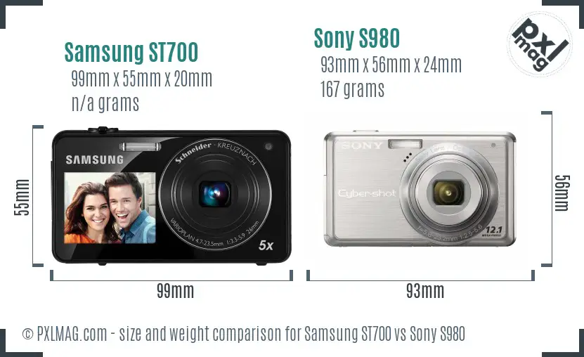 Samsung ST700 vs Sony S980 size comparison