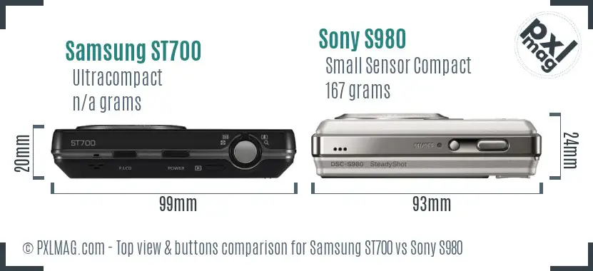 Samsung ST700 vs Sony S980 top view buttons comparison