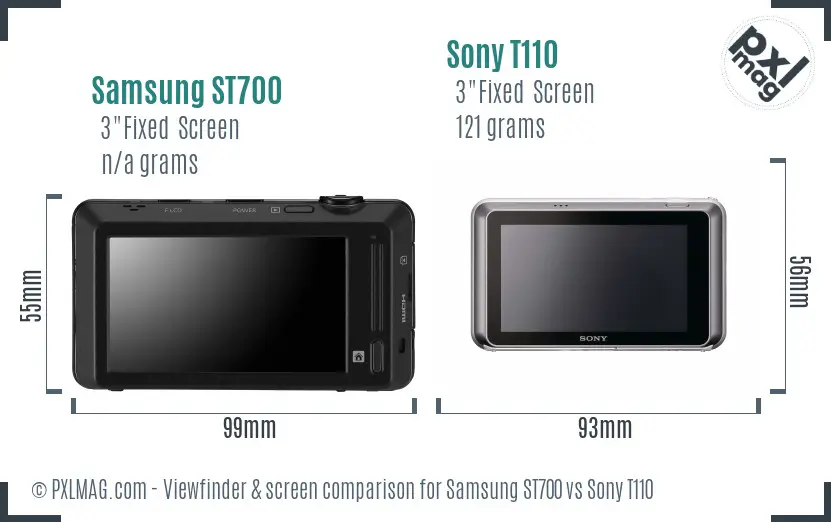 Samsung ST700 vs Sony T110 Screen and Viewfinder comparison