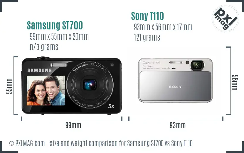 Samsung ST700 vs Sony T110 size comparison