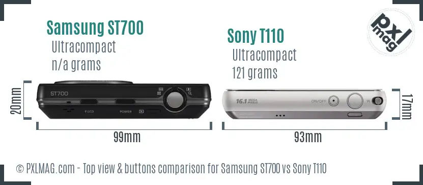 Samsung ST700 vs Sony T110 top view buttons comparison
