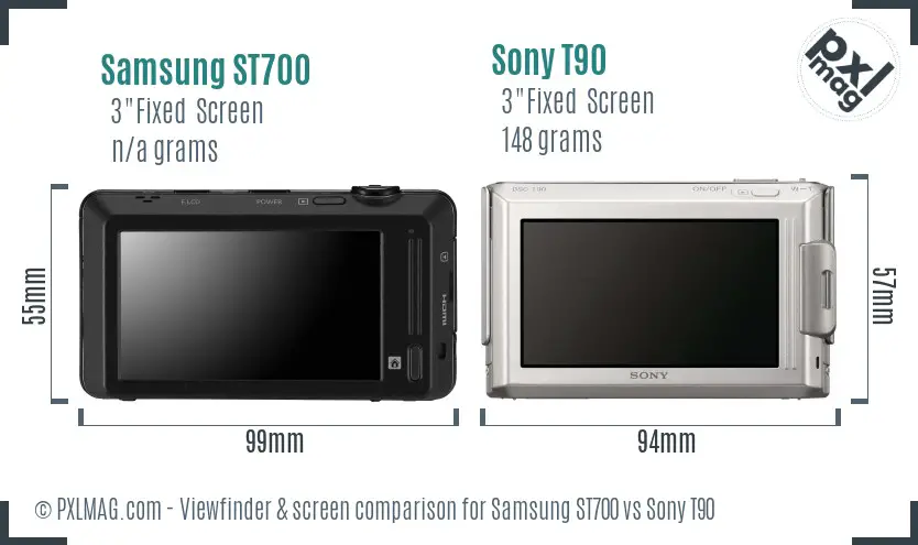 Samsung ST700 vs Sony T90 Screen and Viewfinder comparison
