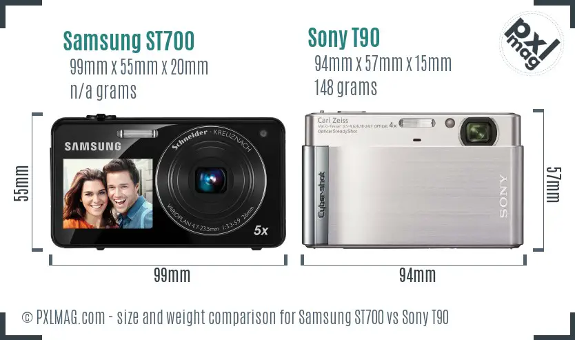 Samsung ST700 vs Sony T90 size comparison