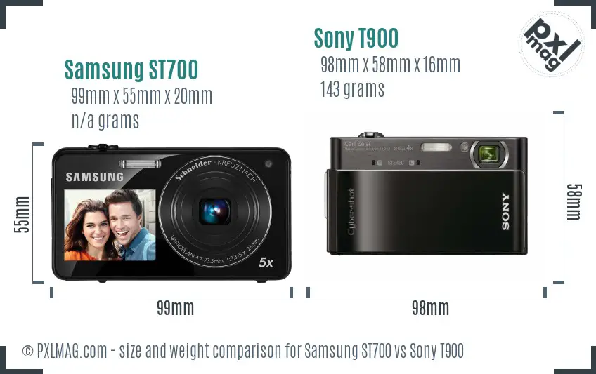Samsung ST700 vs Sony T900 size comparison