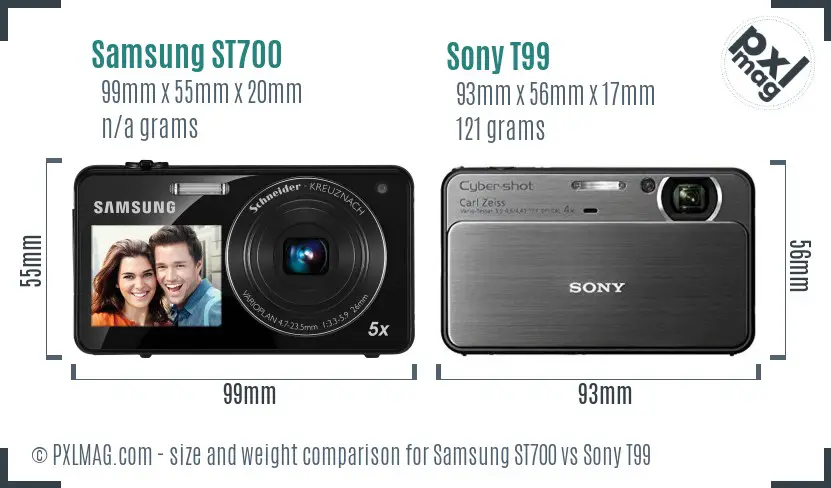 Samsung ST700 vs Sony T99 size comparison