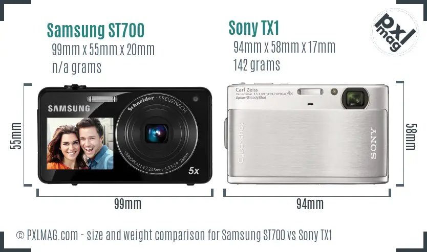 Samsung ST700 vs Sony TX1 size comparison