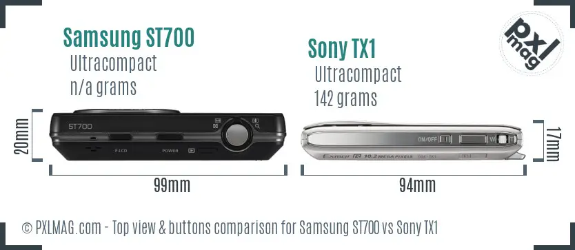 Samsung ST700 vs Sony TX1 top view buttons comparison