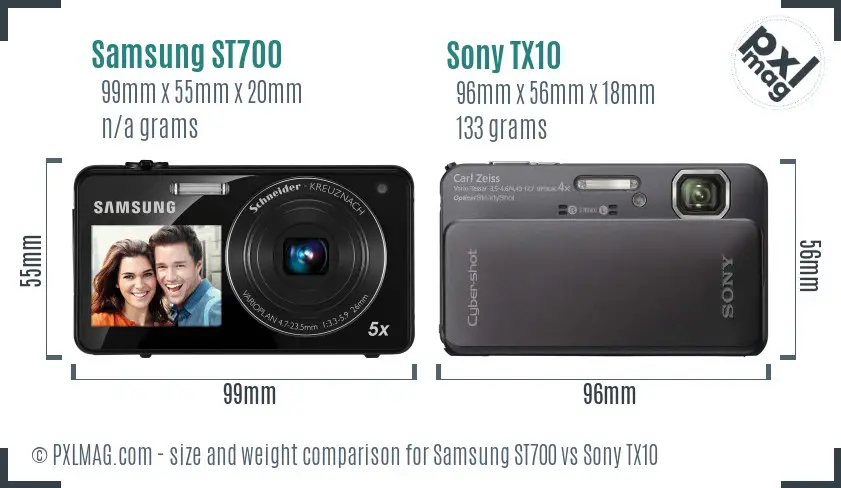 Samsung ST700 vs Sony TX10 size comparison
