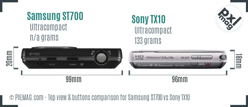 Samsung ST700 vs Sony TX10 top view buttons comparison