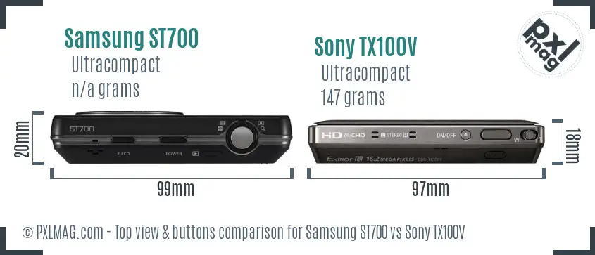 Samsung ST700 vs Sony TX100V top view buttons comparison Samsung ST700 vs Sony TX100V top view buttons comparison