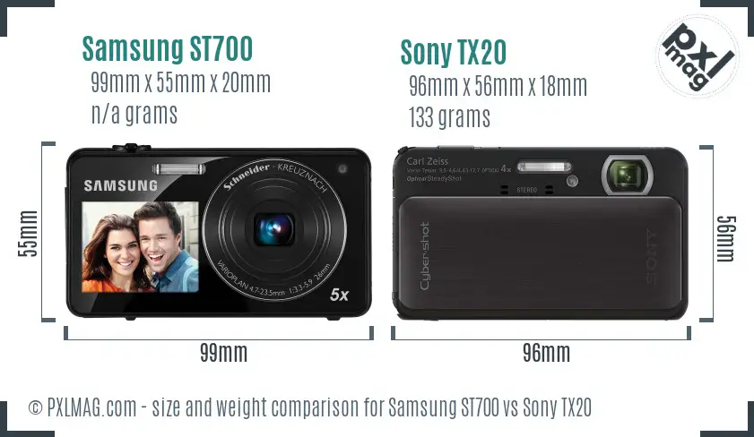 Samsung ST700 vs Sony TX20 size comparison