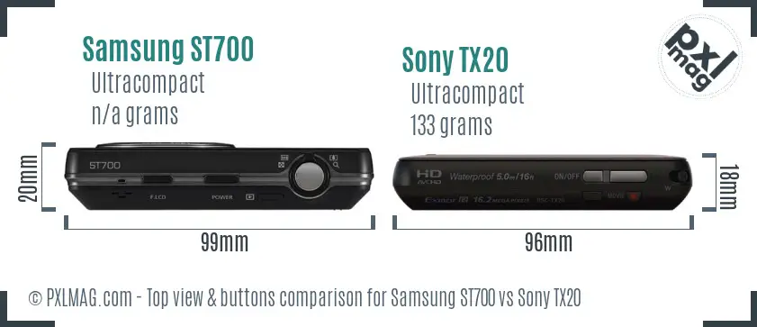 Samsung ST700 vs Sony TX20 top view buttons comparison