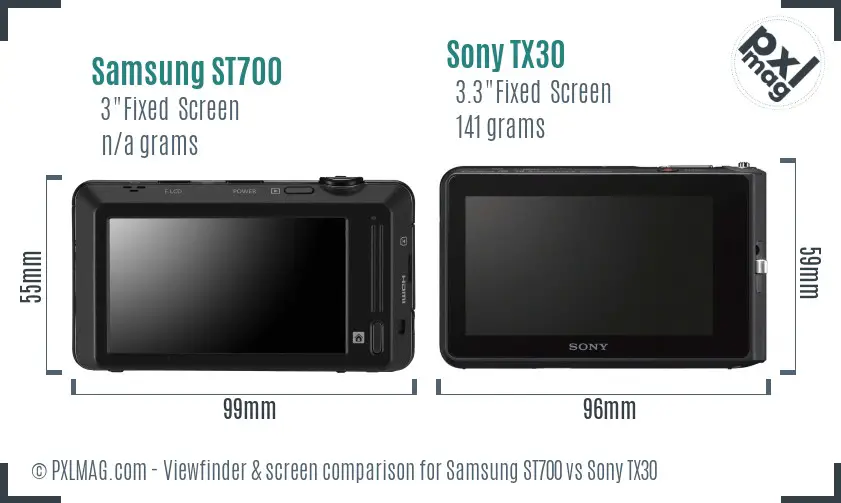 Samsung ST700 vs Sony TX30 Screen and Viewfinder comparison