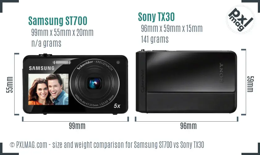 Samsung ST700 vs Sony TX30 size comparison