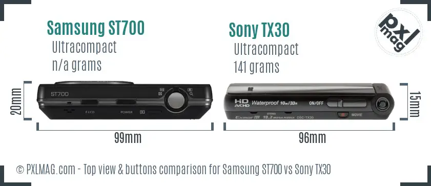 Samsung ST700 vs Sony TX30 top view buttons comparison