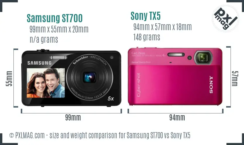Samsung ST700 vs Sony TX5 size comparison