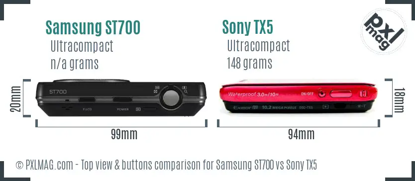 Samsung ST700 vs Sony TX5 top view buttons comparison