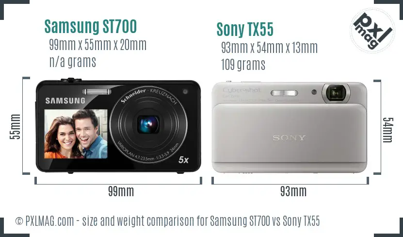 Samsung ST700 vs Sony TX55 size comparison