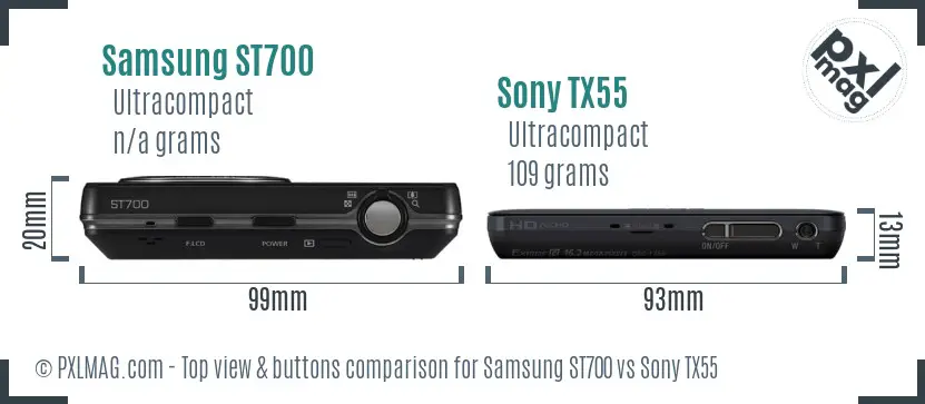 Samsung ST700 vs Sony TX55 top view buttons comparison
