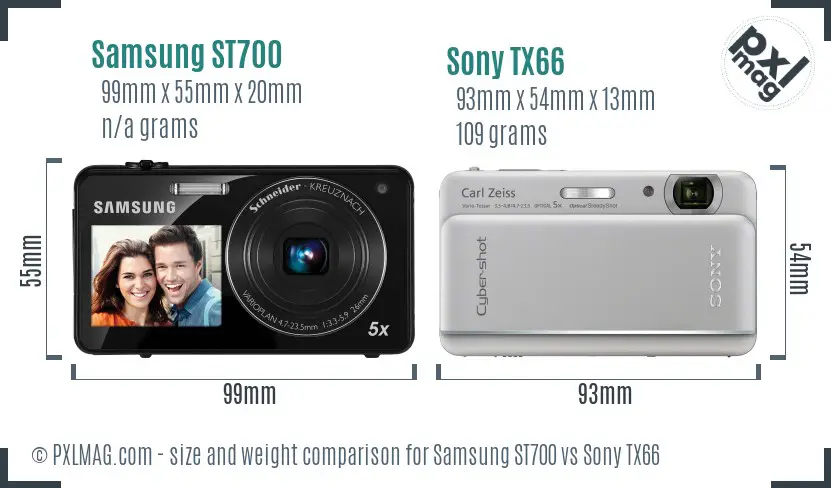 Samsung ST700 vs Sony TX66 size comparison