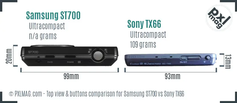 Samsung ST700 vs Sony TX66 top view buttons comparison